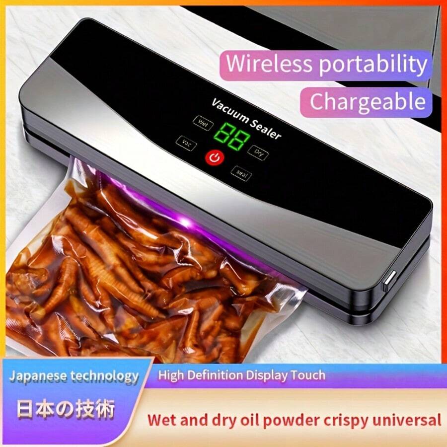 ENSSU Portable Wireless Automatic Food Sealer, USB Rechargeable, Suitable For Kitchen, Outdoor, Camping, Emergency, Manual/Pause Function, Compact Vacuum Sealer, Suitable For Snack Bags, Long-Term Preservation, Survival Gear
