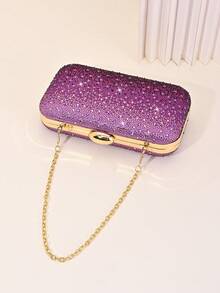 Ombre Shine Rhinestone Hard Shell Evening Bag, Suitable For Weddings, Proms, Banquets, Cocktail Parties And Holiday Celebrations, Elegant Party - Purple - View 3