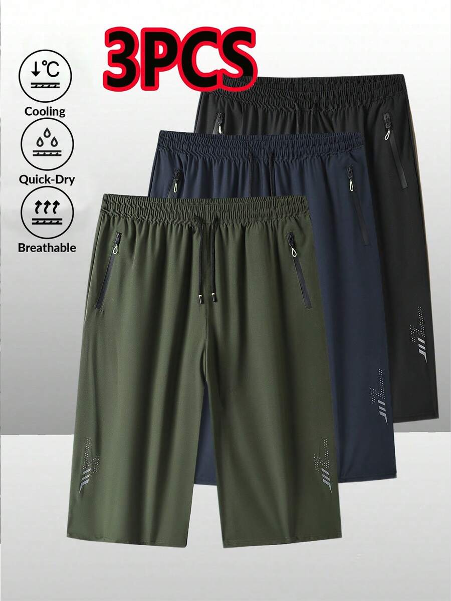 Plus Size Men's Comfortable Fashion Casual Sports 3/4 Pants 3pcs/Pack