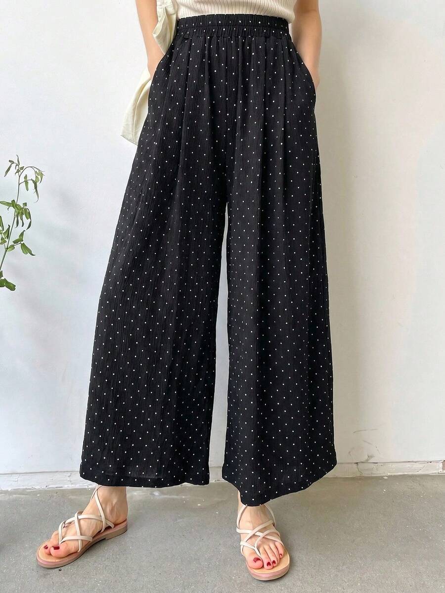 Solid Wide-Leg Leisure Trousers For Holidays - 黑色 - 查看 1