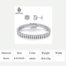 MDFUN 18K Weißgold beschichtetes Unisex Schmuckset 2-Reihiges 3mm 4-Krallen Zirkonia Tennis Armband & 6mm runde Ohrstecker - Weißgold - Übersicht 14