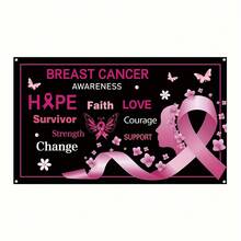 1pc Breast Cancer Awareness Background Banner, Pink Ribbon October Breast Cancer Month Decorative Banner, Hope Faith Strength Courage - 7 - View 5
