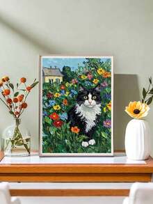 1pc Oil Painting Set, Cat In The Garden, Handmade Canvas Art, Suitable For Adult Beginners, DIY Frameless Digital Oil Painting, Home Wall Decor Gift - Frameless - View 10