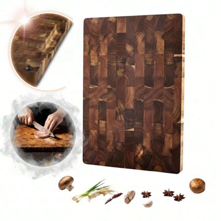 ACACIA WOODEN CUTTING BOARD 42X30x3,5 CM ANTIBACTERIAL GRID - View 1