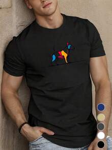 Camiseta de hombre transpirable ligera talla S-3XL estampado minimalista perro de colores arte abstracto, camiseta de manga corta casual para paseos y salidas de verano diario - Negro - Ver 1