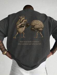 playeras de hombre1 pieza Camiseta de manga corta holgada con estampado de moda para hombre |   Diseño exquisito |   Esencial de verano |   Fácil de combinar, mueropa de hombre camisas para - Gris Oscuro - Ver 1