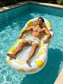 1pc Inflatable Mesh Floating Lounger, Lemon & Watermelon Pattern, With Pillow, Water Hammock, Suitable For Beach, Seaside, Water Recreation, Pool Party, Summer Beach, Inflatable Water Float, Pool Floating Seat, Pool Raft, Available With Pump Set - Net Float - View 17