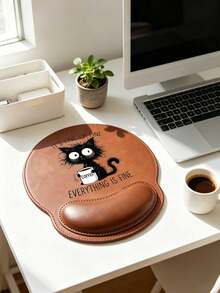 Wrist Rest Mouse Pad, Angry Work Cat Pattern Design, Ergonomic Design, With Wrist Rest, Faux Leather Material, Comfortable Fit, Provides Smooth Wrist Support, Computer Desk Pad, Office Keyboard Pad, Desktop Protection Pad, Non-Slip Base, Suitable For Gaming, Computer, Laptop, Office And Home Use, Graduation Season Souvenir, Ideal Choice For Office And Gaming, Perfect Gift For Valentine's Day, Mother's Day - Multicolor - View 13