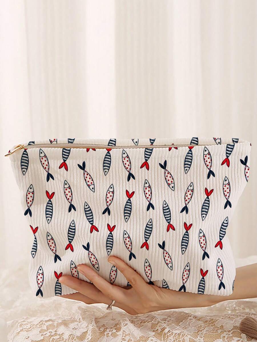 1 buah Tas Penyimpanan Kosmetik Portabel Seri Laut Motif Ikan Cetak Dua Sisi Tas Rias Perjalanan dengan Resleting Organizer Perlengkapan Mandi Multifungsi - MultiWarna - View 1