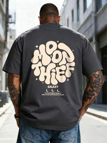 AnChiStreetwear - 大码男士时尚休闲印花宽松短袖T恤 - 深灰色 - 查看 2