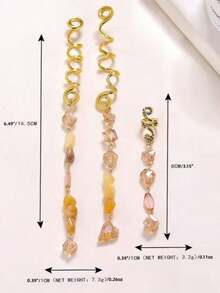 3pcs Women's Bohemian Style Stone Decorated Hair Rings, For Hair Decoration - Multicolor - View 14