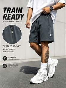 Men's Quick-Dry Breathable Sports Shorts, Comfortable Elastic Drawstring Waist, Zipper Pockets, Lightweight High-Performance Athletic Shorts Summer - Grey - View 3