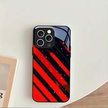 [Expédition 24h depuis DE/FR/ES] Coque de téléphone Apple 11-17 16 21-26 Galaxy : Coque en verre noir simple, élégante et durable pour iPhone 17, 17 Air, 16e, 16, 15, 14, 13, 12, 11, 5G, Plus, Pro, Pro Max - Motif étoile, fine, rouge et noir, design moderne - 1 image couleur - Voir 3