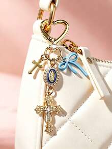 1pc Bow Cross Keychain, Decorated With Religious Love And Crystal Cross Pattern, Embedded With Virgin Mary Image, Embellished With Resin Beads And Rhinestones - Suitable For Keychains, Bag Charms, Cross Pendants, Wallets, Backpack Accessories, Earphone Case Accessories, Luggage And Car Keychains, Bag Charms, Chain Bag Pendants, Also An Excellent Choice For Mother's Day Gifts. - Multicolor - View 11