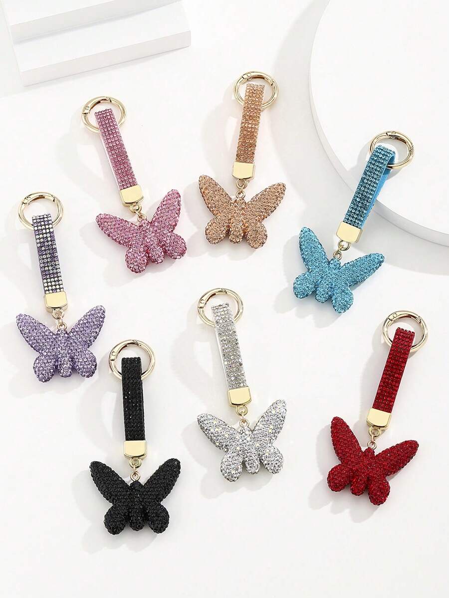 Llavero de mariposa 3D con strass hecho a mano DIY, nuevo y muy vendido, colgante creativo para llaves de coche y mochila, regalo del Día de la Madre para novia, charm para bolso, regalo creativo para vacaciones, detalle para eventos, apto para uso diario - Multicolor - Ver 1