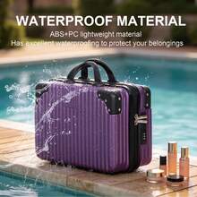 1 chiếc vali hành lý xách tay 14 inch cho nữ, hộp trang điểm thời trang nhỏ gọn, khóa số kết hợp, hộp đựng mỹ phẩm du lịch cầm tay, quà tặng hoàn hảo, nhẹ và bền - Xem 3