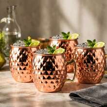 CINEYO 1 Stück / 2 Stücke / 4 Stücke 11,84 Unzen Reine Kupfer Diamant-Muster Hufeisen Tassen Kaffeetassen Hammer-Muster Moskau Hufeisen Tasse Kaltgetränk Kaffee Cocktail Tasse Metallgriff Geeignet für Bars, Partys, Vatertagsgeschenke, Tassen, Gläser Trinkwasserflasche - Verschiedenfarbig - Übersicht 2