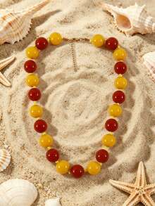 1pc European & American Bohemian Round Geometric Acrylic Mixed Color Beaded Rope Handmade Knotted Women's Necklace With Stainless Steel Accessories, Holiday Gift, Daily Wear - Hand-knotted Resin Stainless Steel Accessory Necklace - View 23