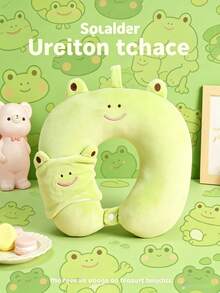 1 Set de Almohada de Cuello Premium para Viajes y Máscara para Dormir, Material de Felpa Cómodo, Relleno de Soporte, Patrón de Animales de Dibujos Animados Lindos, Cierre con Botón de Presión, Incluye Máscara para Ojos que Bloquea la Luz, Adecuado para Viajes de Larga Distancia, Desplazamientos y Siestas en la Oficina - Multicolor - Ver 6