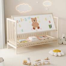 Cuna multifuncional 3 en 1 de madera Flieks, fabricada en madera de pino, convertible en cuna de noche, escritorio y caballete, cama infantil regulable en altura con acabado en madera natural, sin colchón, 120 * 60 * 90 cm. - Natural - Ver 7