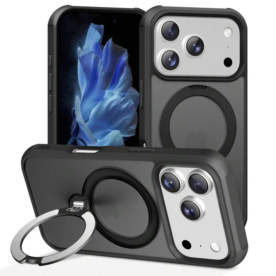 Phone Case: Compatible With IPhone 17 Pro Max Air / 15 / 14 / 16 Plus; Supports Magnetic Attachment And Features An Anti-Slip, Semi-Transparent Design. - 黑色 - 查看 1