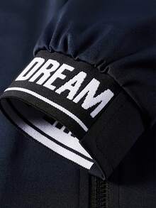 Men's Letter Print Zip-Up Long Sleeve Top And Pants Casual Daily Sports Set - Navy Blue - View 6