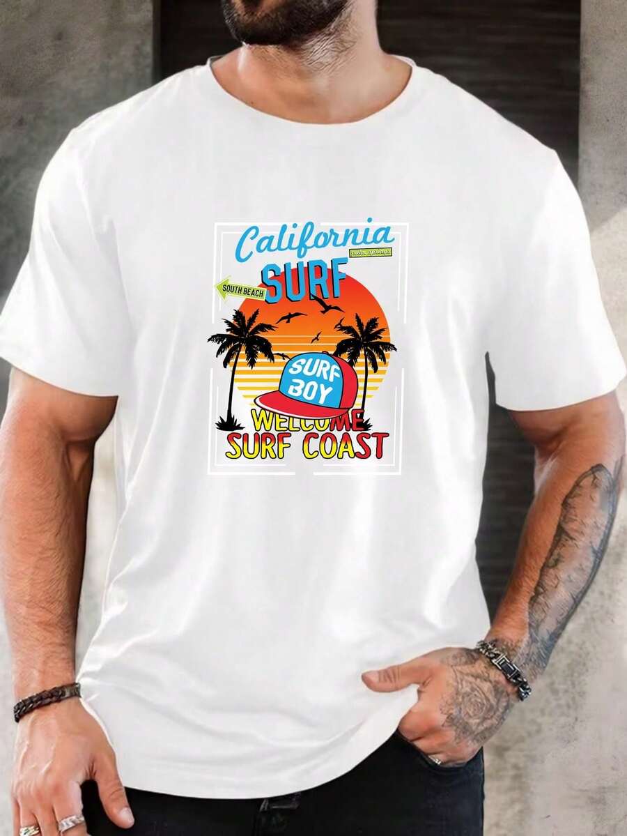 Comfortable And Lightweight T-Shirt, Beach Outfit For Vacation, Graphic Tee Ideal For Birthday Gifts Or Christmas Gifts For Men Who Love Beach-Inspired Styles. - 白色 - 查看 1