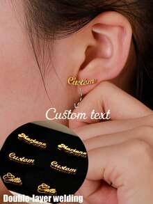 Pendientes personalizados con nombre para mujer de acero inoxidable dorado con letras cursivas en forma de arco, amuleto personalizado, regalo de joyeríde cumpleaños para la esposa - Estilo de doble capa dorada 2 - Ver 9