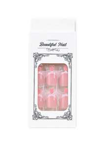 24 piezas de uñas postizas para los pies de color rosa nude con punta francesa, forma cuadrada corta, punta francesa blanca, cobertura completa, 12 tamaños, reutilizables, para mujeres, para uso diario, verano, playa, turismo, decoración de manicura con pegamento de gelatina y tiras adhesivas - Multicolor - Ver 12