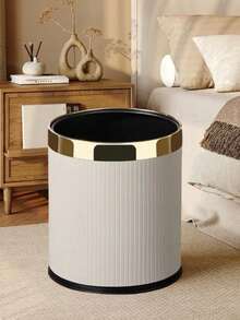 Round Trash Can, Outer Layer Made Of PU Leather, Available In 10L And 14L Capacities, Perfect For Home, Living Room, Bedroom, Office, Hotel And Bathroom Use. - Multicolor - View 3