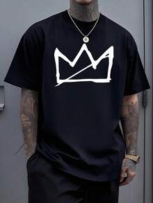 Camiseta estampada, de manga corta, cuello redondo, estilo casual, tallas S-3XL, cómoda, de algodón puro, apta tanto para hombres como para mujeres,camisetas mujer verano,camiseta hombre. - Negro - Ver 1