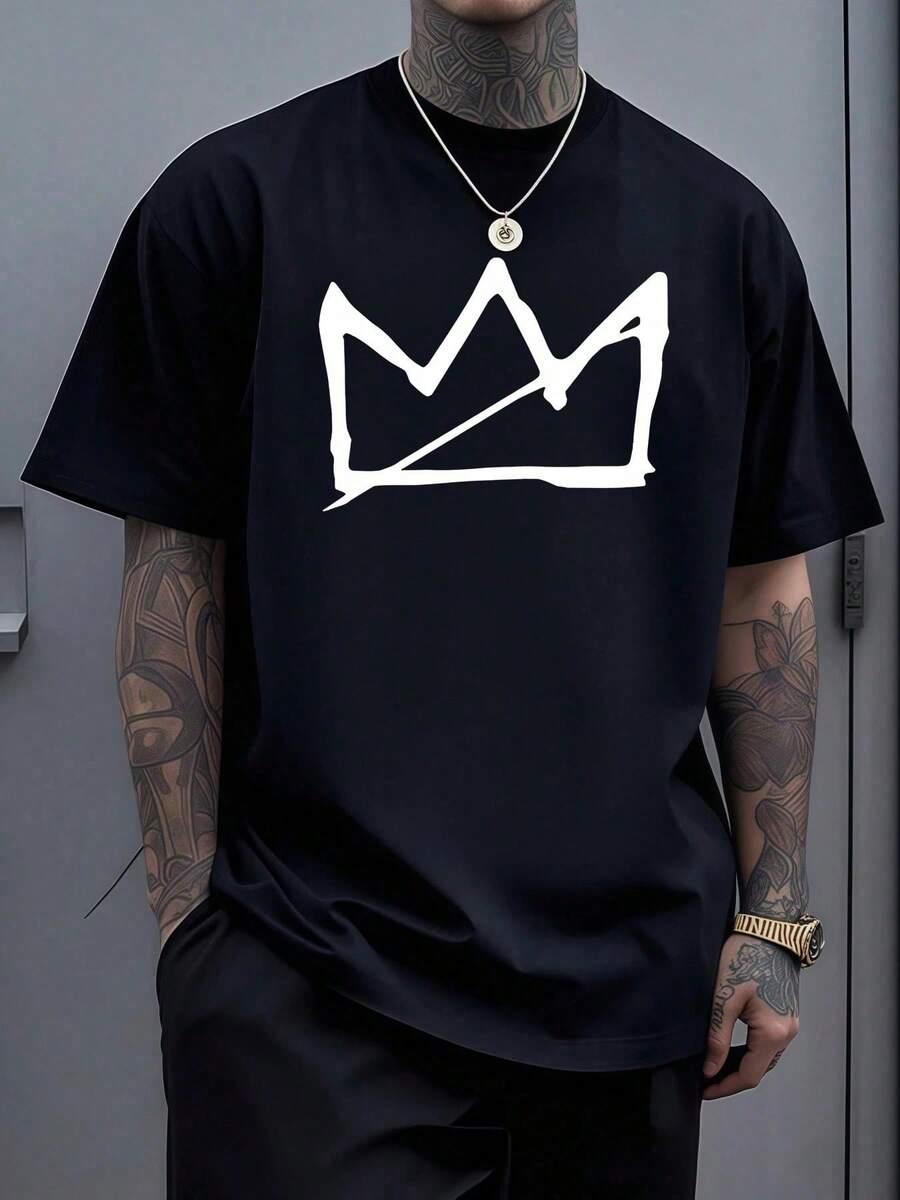 Camiseta estampada, de manga corta, cuello redondo, estilo casual, tallas S-3XL, cómoda, de algodón puro, apta tanto para hombres como para mujeres,camisetas mujer verano,camiseta hombre. - Negro - Ver 1