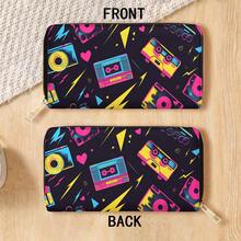 Vintage Cassette Tape Pattern Zipper Long Wallet, Multi-Function Card Holder With Card Slots And Coin Pocket, Fashionable Double-Sided Pattern Zipper Clutch, Great Outdoor Gift For Men And Women - A - View 3