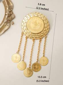 1 pezzo Spilla vintage floreale colorata, ciondolo con nappina a moneta d'oro, adatta come fermaglio per sciarpa, ideale per uso quotidiano e vacanze delle donne, regalo per San Valentino, Festa della Mamma - Oro giallo - Visualizzare 12