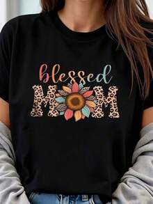 Mom 1 Pieza Camiseta de Mujer Talla Grande, Oversize, con Estampado Gráfico, Manga Corta, 220g, Novedosa, 100% Poliéster, Casual, Cuello Redondo - Negro - Ver 1