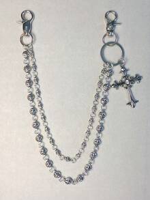 Cross Pants Chain Waist Chain Lobster Clasp Pendant Wallet Chain Vintage Chain Double Layer Chain Hip Hop Punk Jeans Chain Pocket Chain Women's Key Chain Multi- Pants Chain - Ancient Silver - View 2