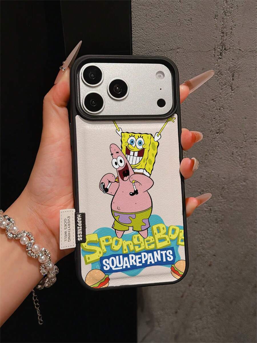 SpongeBob SquarePants 1件裝頂級時尚海綿派大星星字母手機殼 全包防摔軟殼 大孔設計 適用於 Apple 17 Pro Max/11/12/13/14/15/16 Pro Max/17 及其他機型 節日禮物 - 彩色 - 查看 1