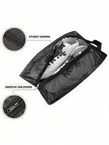 Fabric Shoe Storage Bag, Portable Travel Wardrobe Bag, Transparent Hanging Shoe Organizer, Shoe Box, Shoe Rack Accessories, Suitable For Travel, Cruise, Summer, Dorm, Home, Hotel - Black - View 3