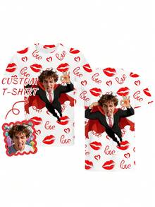 1 pieza Camiseta de manga corta personalizada y personalizable para hombre, camiseta de verano con cuello redondo personalizada para hombre, camiseta casual personalizada para hombre, camiseta con estampado completo para vacaciones de verano, adecuada para novio, esposo, padre y amigos, regalo único de aniversario - Multicolor - Ver 3