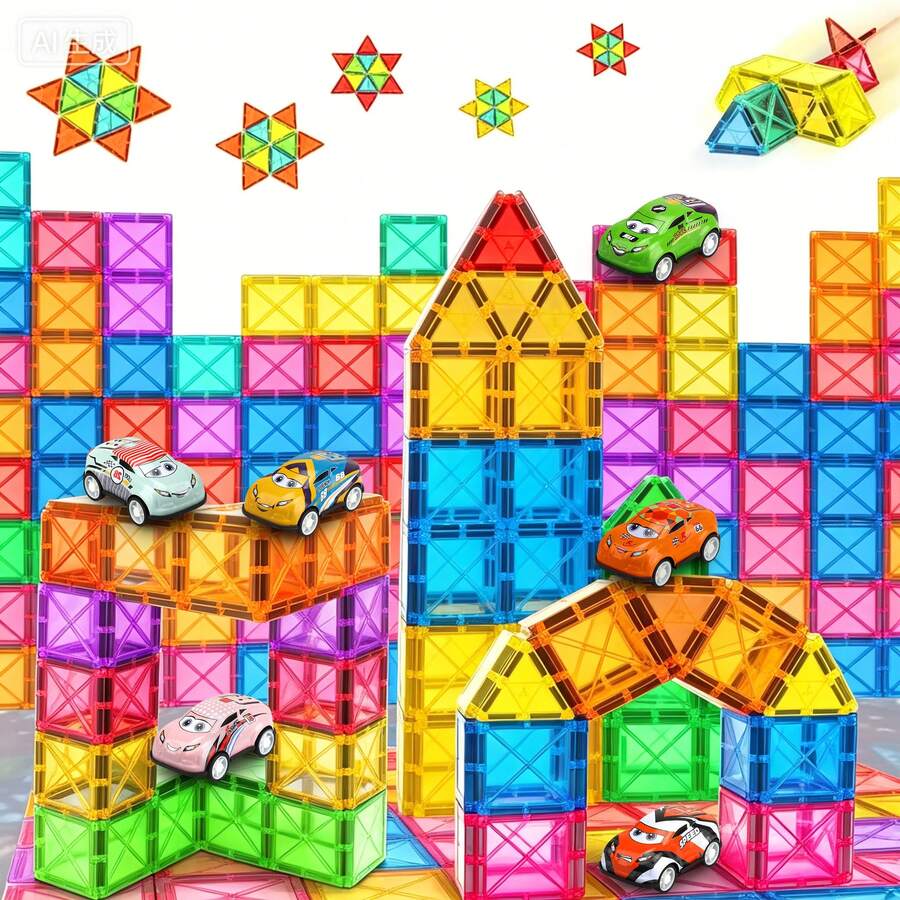 28/46/62 Magnetic Building Blocks Construction Set With Car Combination, Multi-Functional Magnetic Puzzle With Mini Cars, Realistic Birthday/Holiday Gift For 3-14 Years Old Children, Random Color - Color - View 1