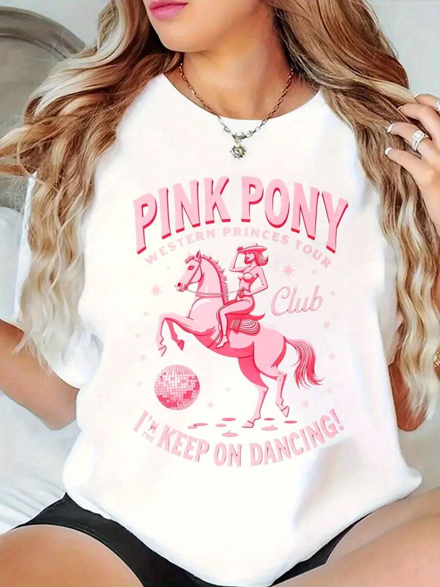 Women's Mexico T-Shirt, Short-Sleeved Cotton T-Shirt For Women, Available In Black And White, Breathable, Loose Fit, Round Neck, Pink Pony Western Pr Cowboy Y2k Halloween Sneakers - 白色 - 查看 1