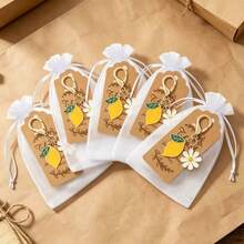 5/10sets Summer Lemon Daisy Keychain Sets With White Organza Bags & Thank You Tags,Suitable For Bridal Shower ,Baby Shower ,Wedding, Guest Mini Souvenir Present - View 6