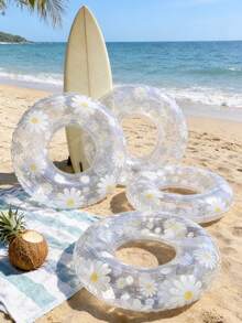 Cute Daisy Print Inflatable Swim Ring, Thickened Summer Pool Beach Float, Adult Size - Multicolor - View 7