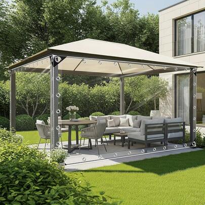 [Heavy-Duty Clear Windproof & Waterproof Tarp] 20-Mil Thickened PVC Canvas With Reinforced Metal Grommets On Edges And Sealing Rings. Suitable For Flower Protective Covers, Balcony Rain Shielding, Dust Prevention For Courtyard Belongings,