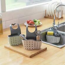 Kitchen Storage Rack | 1pc Thickened Kitchen Sink Sponge Holder - Sink Storage Box Silicone Storage Box, Hanging Multi-Functional Drainage Adjustable Strap, Used For Kitchen Sink Water-Absorbing Sponge Holder And Kitchen Bathroom Faucet Hanging Basket Storage - A - View 8