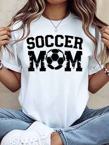 1 Pack Of Black Cotton Graphic Print T-Shirts For Women And Girls, Soccer Fan Clothing, Sports Gift For Mother's Day. - 白色 - 查看 1