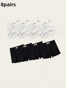 8pcs/Pack Girls Cute Ruffle Trim Leggings, Versatile Daily Wear Safety Shorts - White - View 8