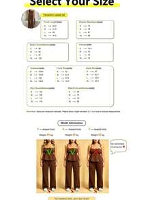 Women's Lightweight Solid Color Spaghetti Strap Tie-Front Ruffle Hem Top And Elastic Waist Wide Leg Pants Set, Spring/Summer Elegant - Brown - View 5