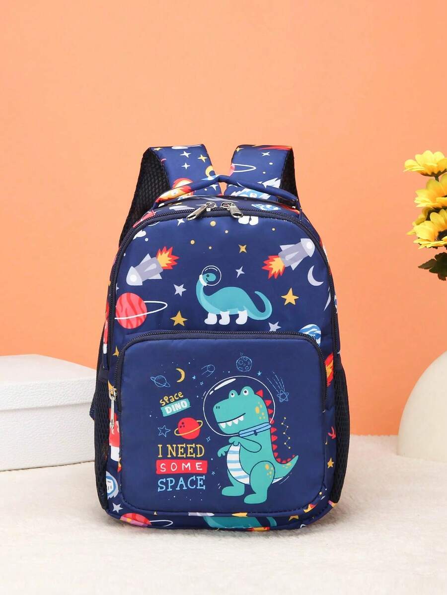 1pc Mini Cartoon Dinosaur Pattern Backpack, Random Print Position - Cosmic Blue Dinosaur Blue - View 1