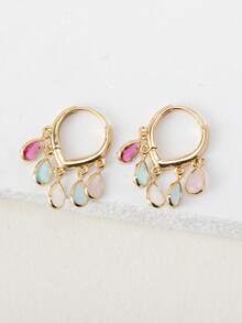 Par de Pendientes de Aro Pequeños de Lujo, Elegantes, Brillantes, Versátiles y de Alta Calidad, en Oro, Plata, Rosa, Coloridos, Melocotó, Forma de Gota de Agua y Corazó, conúltiples Ci - Proteína multicolor - Ver 7